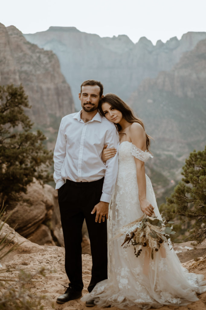 bride and groom looking forward in zion