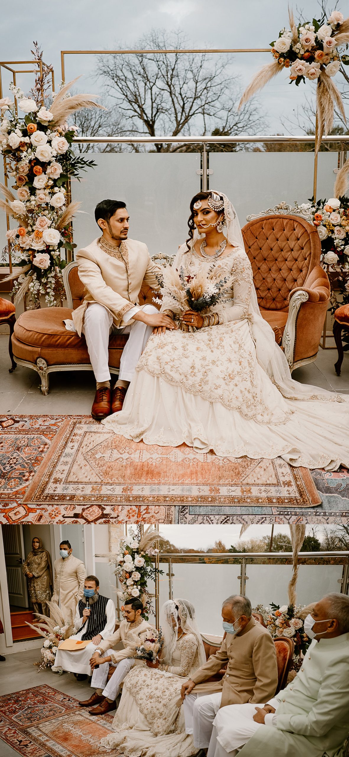 pakistani bride and groom sitting on couch