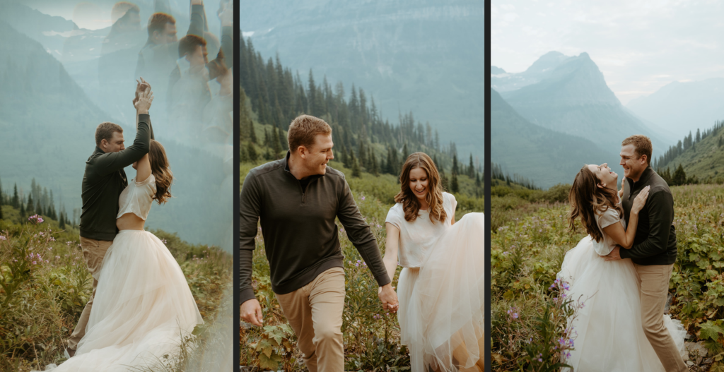 Bride and groom during mountain elopement